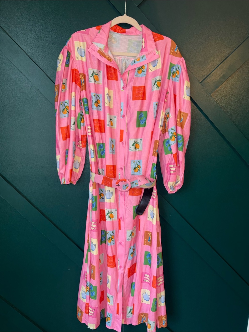 Women's Linen Blend Pink Printed Maxi Dress with Belt Resort Wear Aesthetic - Picture 2 of 10